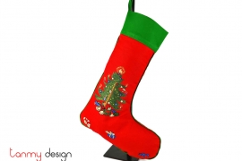  Big red Christmas boots with pine tree & gift embroidery